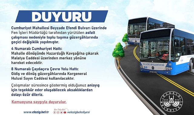 Toplu Taşımada Bazı Hatların Güzergâhı Değişti